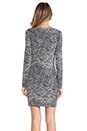 view 3 of 5 Twist Drape Skirt Boatneck Dress in Grey Woven Slub Print