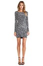 view 4 of 5 Twist Drape Skirt Boatneck Dress in Grey Woven Slub Print