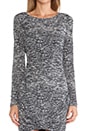 view 5 of 5 Twist Drape Skirt Boatneck Dress in Grey Woven Slub Print