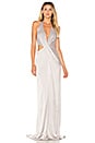 view 1 of 3 Deep V Neck Draped Gown in Fog