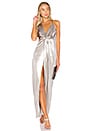 view 1 of 3 Halter Neck Asymmetrical Dress in Metallic Fog
