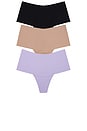 view 1 of 6 Breathesoft High Rise Thong 3 Pack in Black, Taupe, & Wisteria
