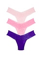 view 1 of 6 3 Low Rise Thongs in Lipgloss, Bliss Pink, & Majestic Purple