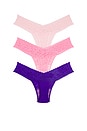 view 2 of 6 3 Low Rise Thongs in Lipgloss, Bliss Pink, & Majestic Purple