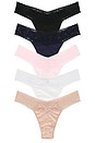 view 1 of 2 Supima? Cotton Organic Thong 5 Pack in White, Chai, Bliss Pink, Navy & Black