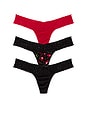 view 1 of 2 3 Low Rise Thongs in Black & Cherry Bomb & Red