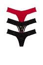 view 2 of 2 3 Low Rise Thongs in Black & Cherry Bomb & Red