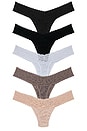 view 2 of 2 Signature Lace Low Rise Thong 5 Pack in Taupe,sleep In Grey,grey Mist, Dusk & Black