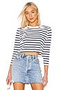 view 1 of 4 The Long Sleeve Stripe Crop Tee in Off White & Navy