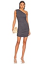 view 1 of 3 Sheer One Shoulder Shirred Mini Dress in Faded Black