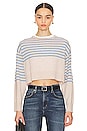 view 1 of 4 Wool Cashmere Stripe Crew Neck Sweater in Oatmeal & Light Blue