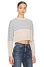 view 2 of 4 Wool Cashmere Stripe Crew Neck Sweater in Oatmeal & Light Blue