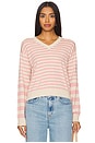 view 1 of 4 PULL LIGHT SOFT KNIT STRIPE V NECK in Sand & Pink