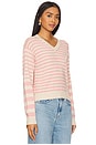 view 2 of 4 JERSEY LIGHT SOFT KNIT STRIPE V NECK in Sand & Pink