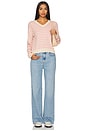 view 4 of 4 Light Soft Knit Stripe V Neck Sweater in Sand & Pink