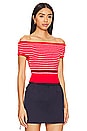view 2 of 4 Boucle Knit Off Shoulder Top in Red & Cream