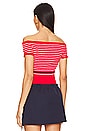 view 3 of 4 Boucle Knit Off Shoulder Top in Red & Cream