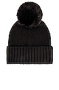 view 3 of 3 Cashmere Slouchy Cuff Beanie with Faux Fur Pom in Black