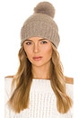 view 1 of 3 Cashmere Slouchy Cuff Beanie with Faux Fur Pom in Taupe