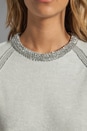 view 5 of 5 Sweatshirt with Crystal Herringbone Neckline in Light Heather Grey in Light Heather Grey & Crystal