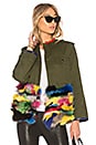 view 1 of 4 OD Field Jacket With Multicolor Fox Fur Panel in Olive Drab