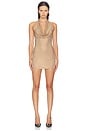 view 1 of 4 Rhinestone Halter Mini Dress in Tan