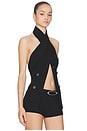 view 2 of 6 Wrap Lapel Halter Top in Black