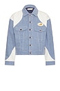 view 1 of 5 Color Blocked Trucker Jacket in Indigo