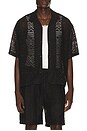 view 1 of 5 Pointelle Crochet Camp Collar Shirt in Black