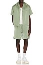 view 3 of 5 Satin Chest Logo Camp Collar Shirt in Sage