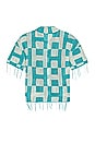 view 2 of 3 A-spring Unisex Crochet Button Down Shirt in Teal