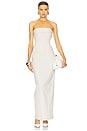 view 1 of 4 Pinstripe Long Strapless Dress in Ivory & Brown Stripe