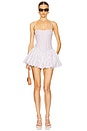 view 1 of 4 Stripe Bubble Mini Dress in White & Brown Stripe