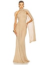 view 1 of 7 Robbyn Wrap Gown in Tan