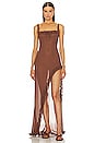 view 1 of 3 SHEER RUFFLED ドレス in Chocolate Brown