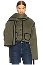 view 1 of 5 Boxy Jacket With Detachable Scarf in Olive Melange