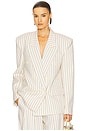 view 1 of 5 Pinstripe Double Breasted Blazer in Ivory & Brown Stripe