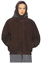 view 3 of 5 The Oversized Suede Bomber in Dark Brown