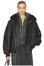 view 1 of 4 The Oversized Leather Bomber With Faux Fur Collar in Black