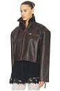 view 2 of 4 The Leather Oversized Moto Jacket in Brown Distressed