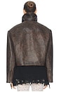 view 3 of 4 The Leather Oversized Moto Jacket in Brown Distressed