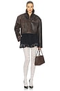 view 4 of 4 The Leather Oversized Moto Jacket in Brown Distressed