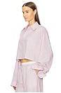 view 3 of 6 Wide Stripe Poplin Cropped Shirt in Mauve Stripe