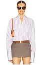 view 1 of 5 Classic Fit Stripe Poplin Shirt in White & Brown Stripe