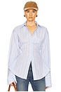view 1 of 5 Stripe Poplin Lace Back Shirt in Blue Multi Stripe