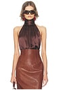 view 2 of 5 Silk Charmeuse Halter Top in Fudge