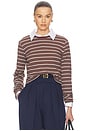 view 1 of 5 The Rib Long Sleeve Tee in Stripe in Brown Stripe