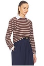 view 2 of 5 The Rib Long Sleeve Tee in Stripe in Brown Stripe