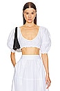 view 1 of 4 Poplin Cropped Peasant Top in White