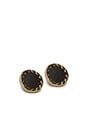 view 1 of 2 House of Harlow Sunburst Button Earrings with Black Leather in Gold in Gold & Black Leather